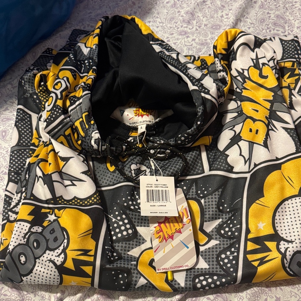 Snap Comic Print Hoodie with Yellow and Black